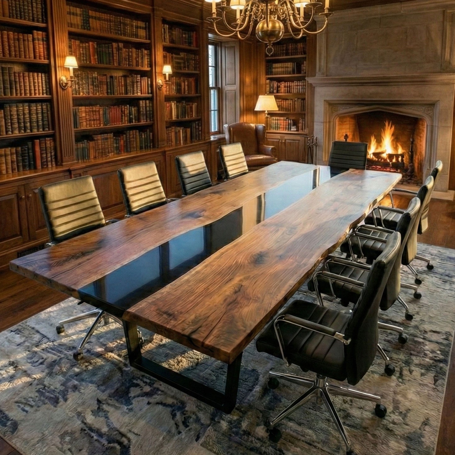 Custom Black Walnut Epoxy River Conference Table with Black Resin - CET203