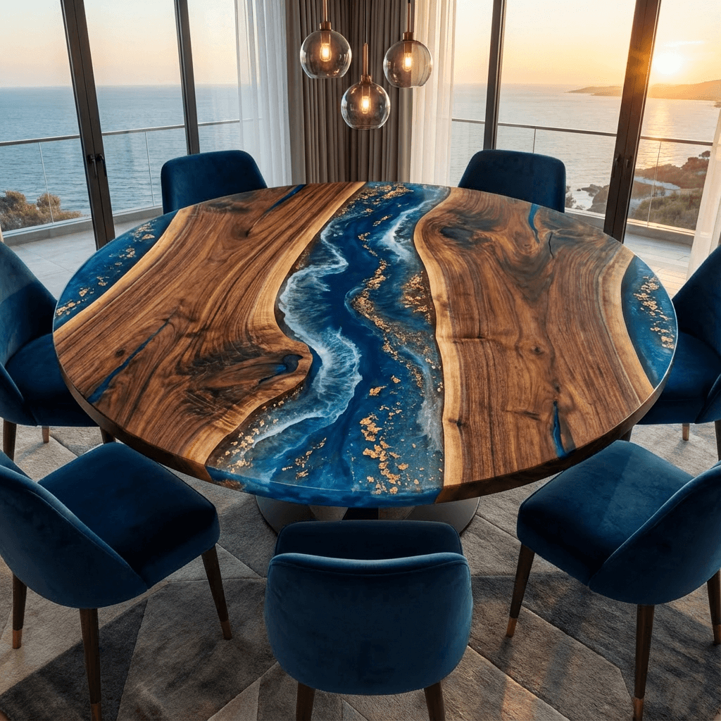 Aqua Timber Wave Custom Epoxy Table - CET602
