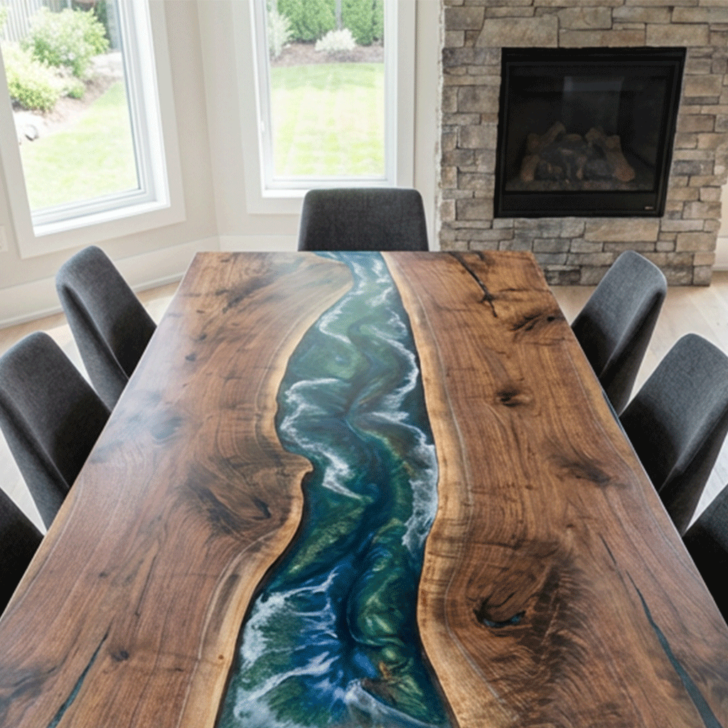 Enchanted Azure Woodstream – Custom Epoxy Table - CET801