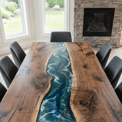 Enchanted Azure Woodstream – Custom Epoxy Table - CET801