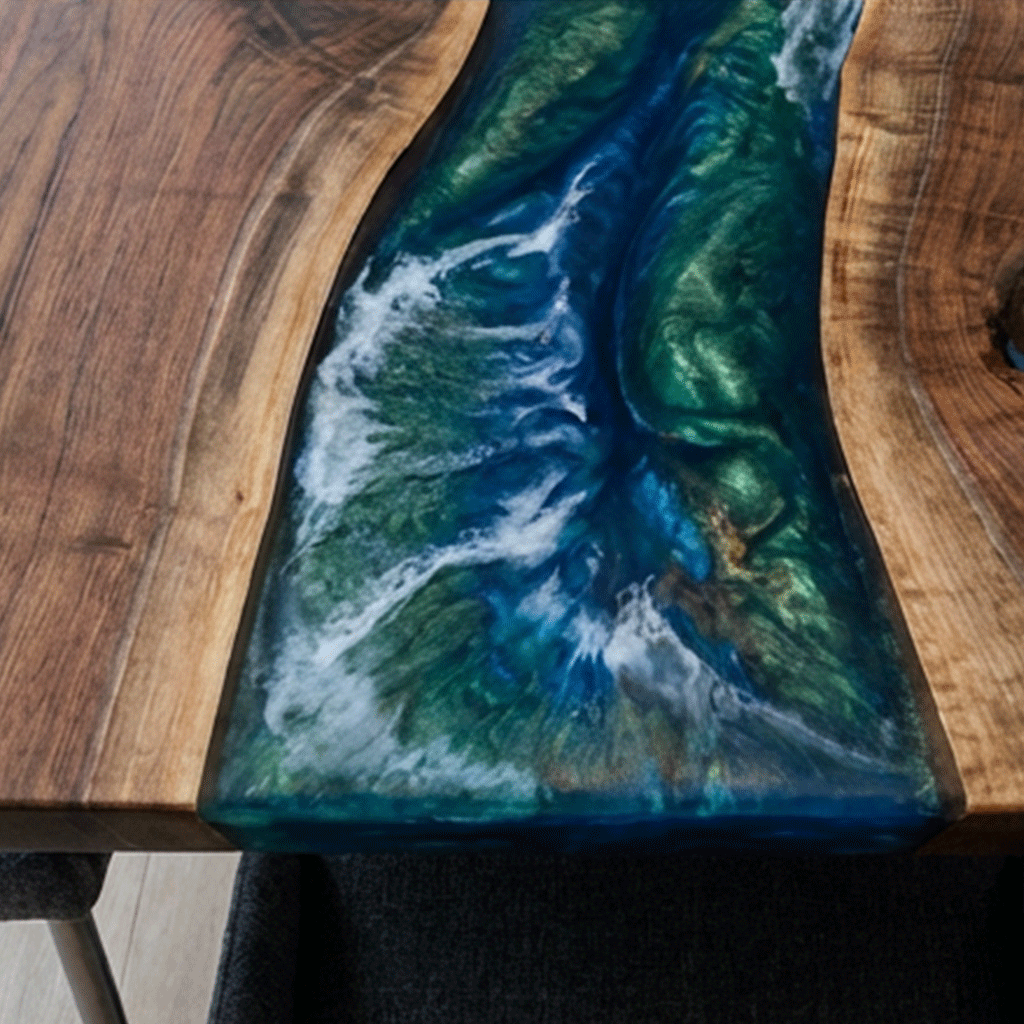 Enchanted Azure Woodstream – Custom Epoxy Table - CET801