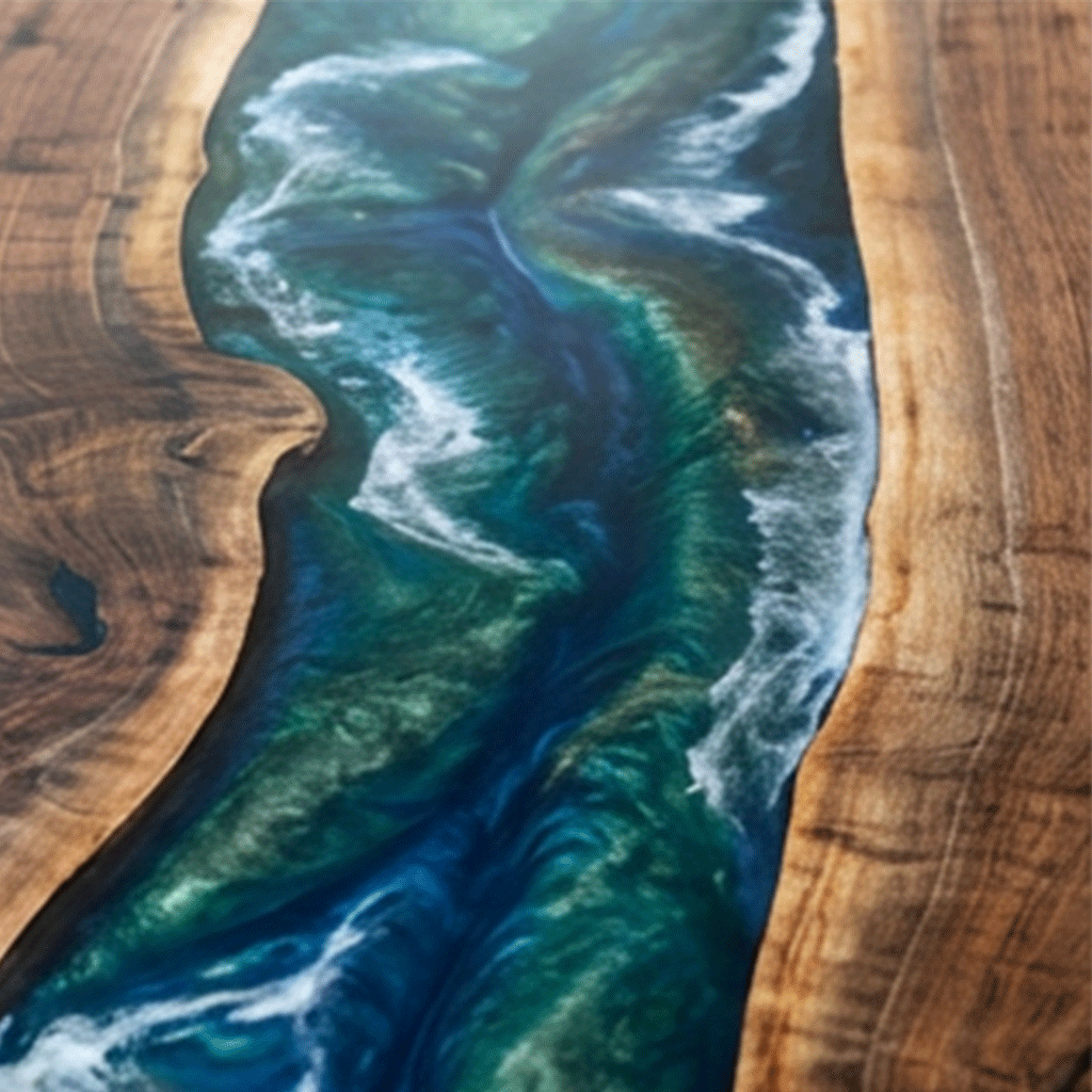 Enchanted Azure Woodstream – Custom Epoxy Table - CET801