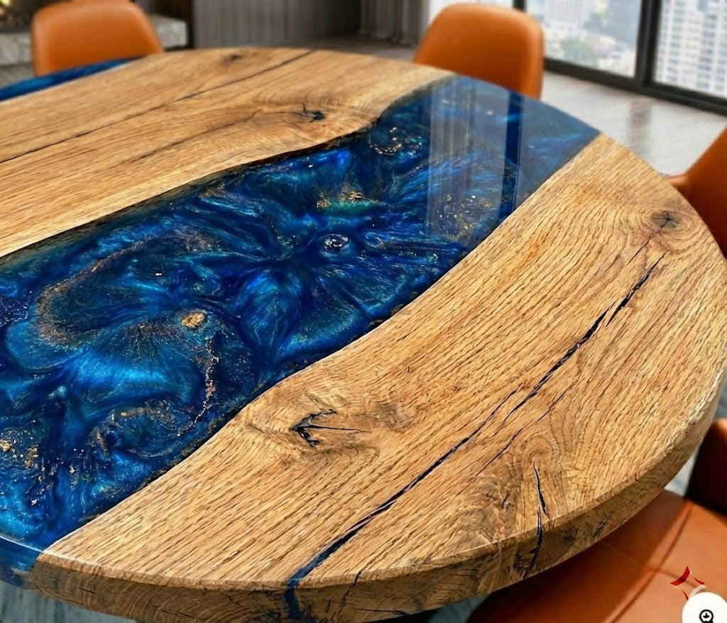 Custom Black Walnut Epoxy Resin Round Coffee Table - CET604