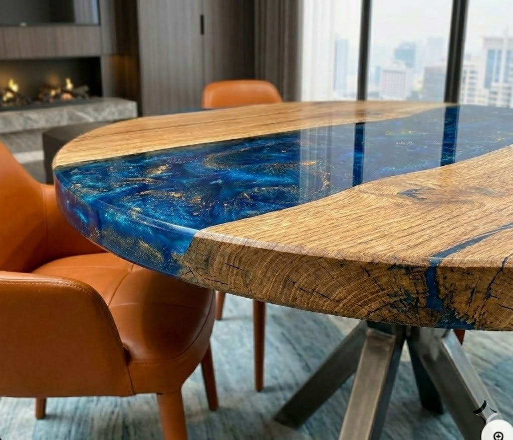 Custom Black Walnut Epoxy Resin Round Coffee Table - CET604
