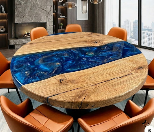 Custom Black Walnut Epoxy Resin Round Coffee Table - CET604
