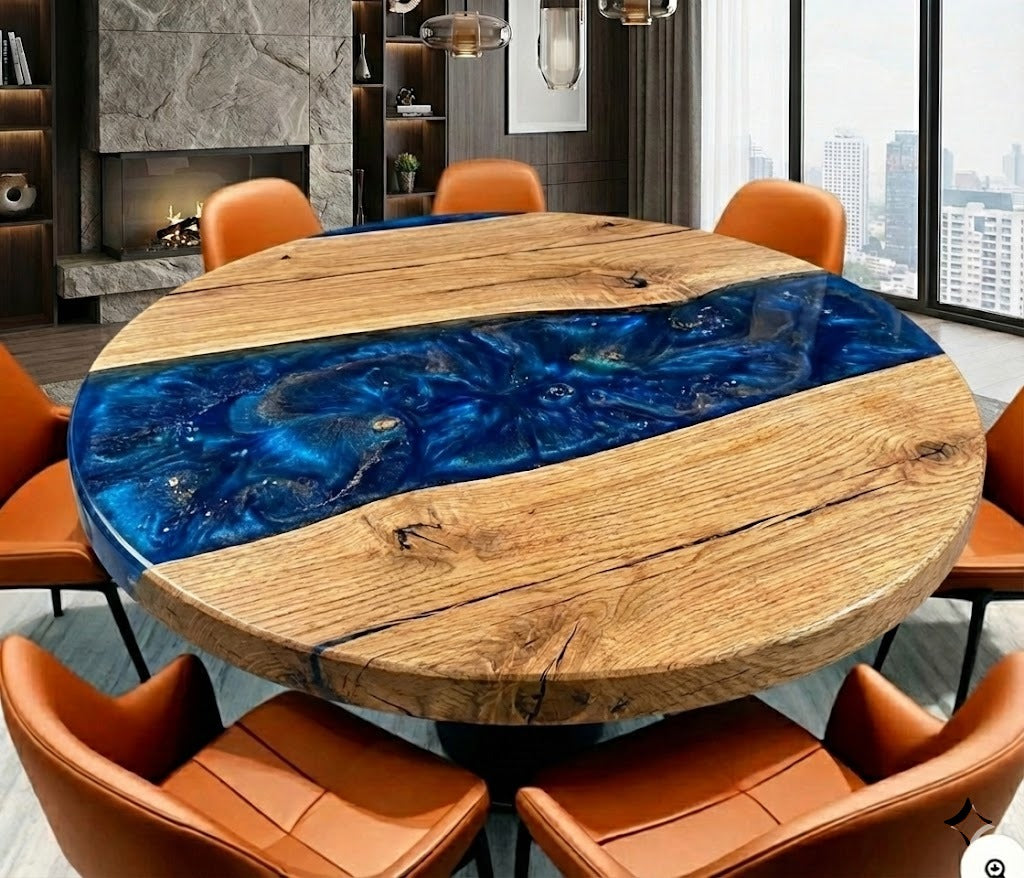 Custom Black Walnut Epoxy Resin Round Coffee Table - CET604