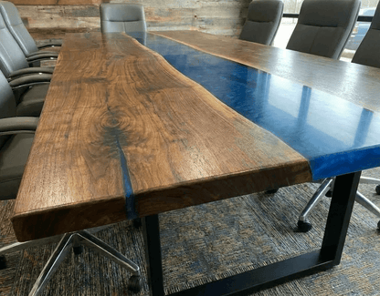 Custom Black Walnut Epoxy River Conference Table with BLUE Resin - CET202