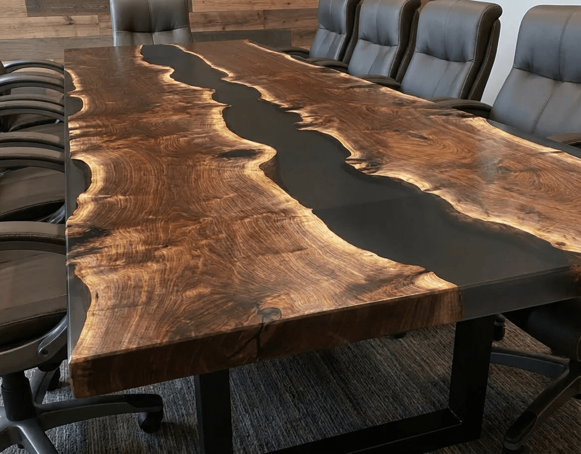 Custom Black Walnut Epoxy River Conference Table with Black Resin - CET201