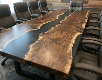 Custom Black Walnut Epoxy River Conference Table with Black Resin - CET201