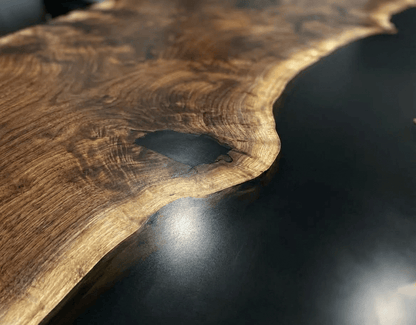 Custom Black Walnut Epoxy River Conference Table with Black Resin - CET201