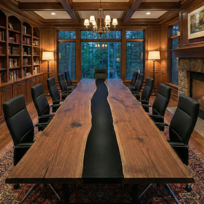 Custom Black Walnut Epoxy River Conference Table with Black Resin - CET203