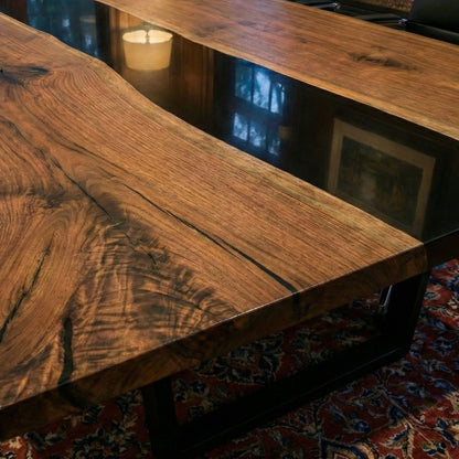 Custom Black Walnut Epoxy River Conference Table with Black Resin - CET203