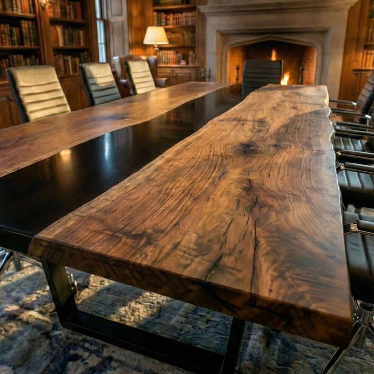 Custom Black Walnut Epoxy River Conference Table with Black Resin - CET203