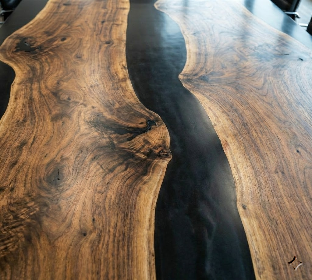Custom Black Walnut Epoxy River Conference Table with Black Resin - CET204