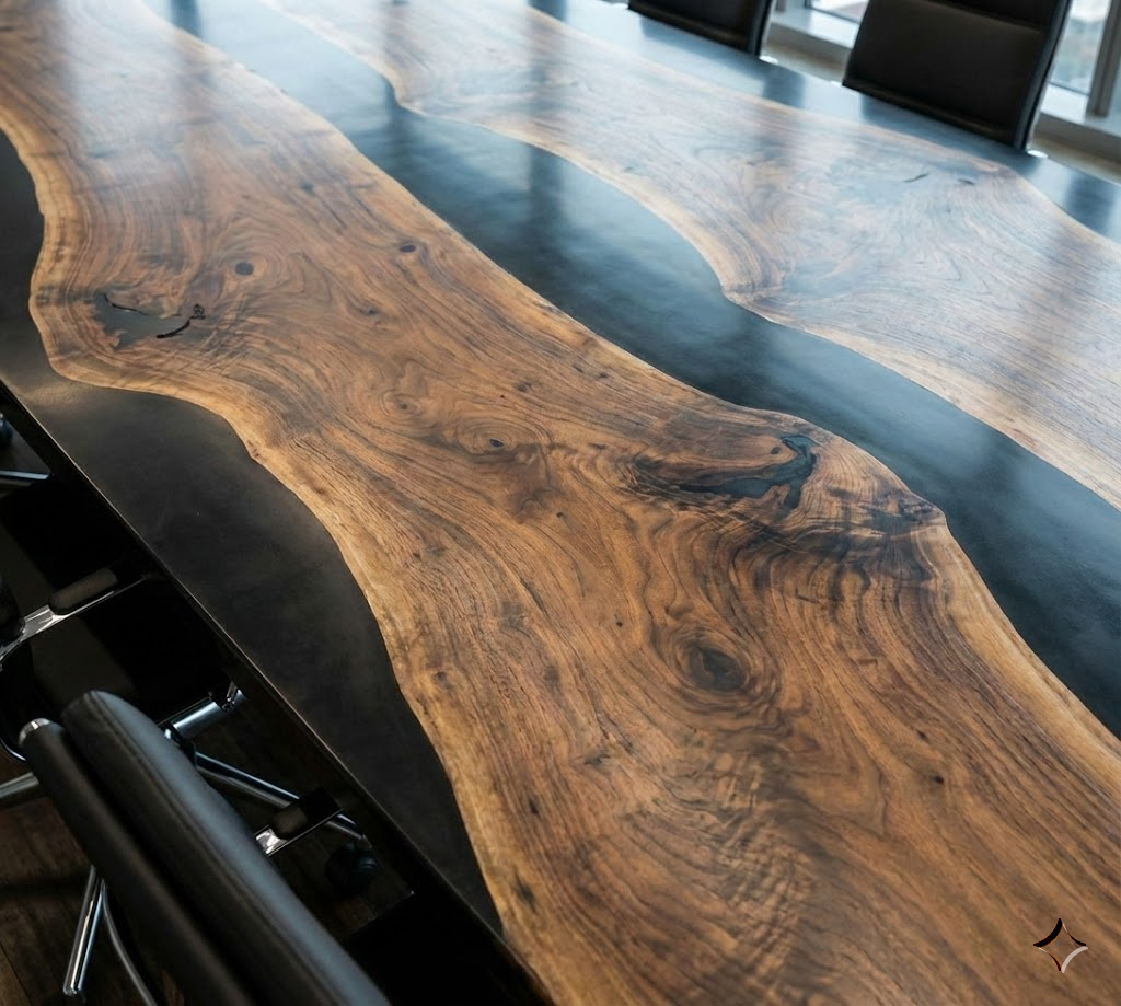 Custom Black Walnut Epoxy River Conference Table with Black Resin - CET204