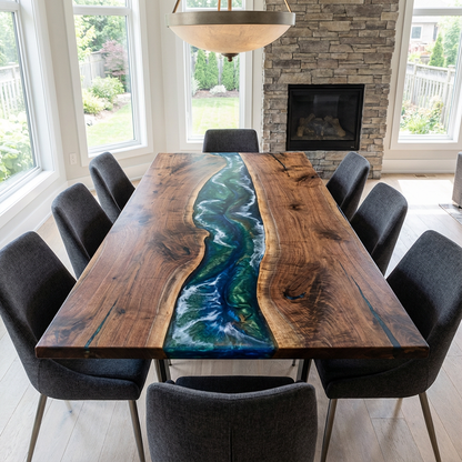 Enchanted Azure Woodstream – Custom Epoxy Table - CET801