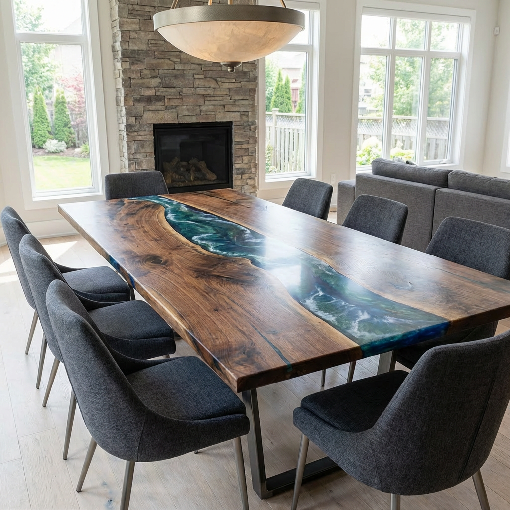 Enchanted Azure Woodstream – Custom Epoxy Table - CET801