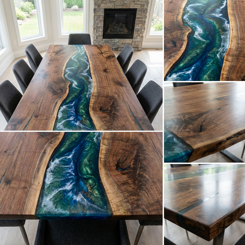 Enchanted Azure Woodstream – Custom Epoxy Table - CET801