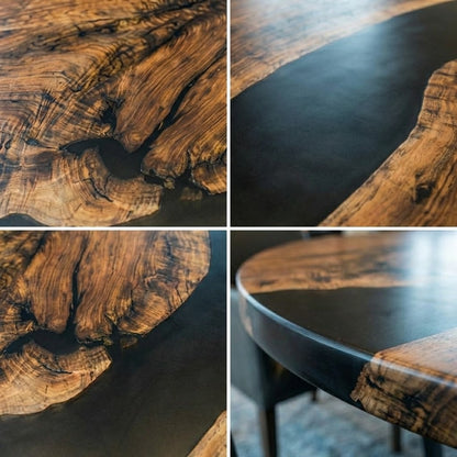 Custom Black Walnut Round Coffee Table with Black Epoxy Resin - CET607