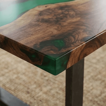 The Emerald Amazon – Custom Epoxy Table with Live Edge Burl Wood - CET802