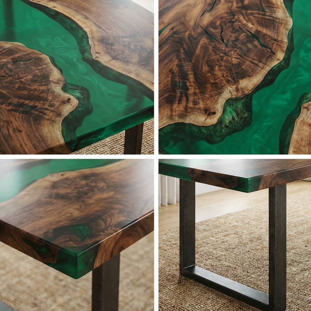 The Emerald Amazon – Custom Epoxy Table with Live Edge Burl Wood - CET802