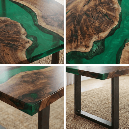 The Emerald Amazon – Custom Epoxy Table with Live Edge Burl Wood - CET802