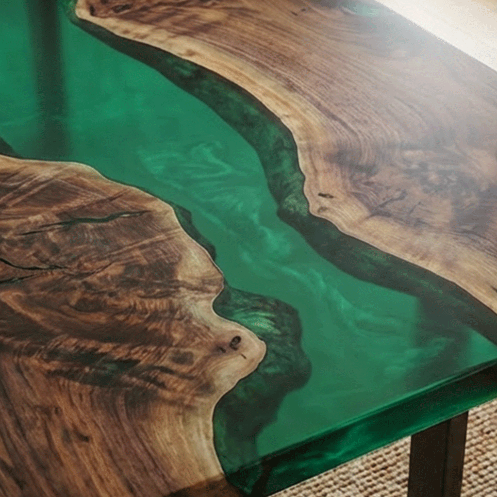 The Emerald Amazon – Custom Epoxy Table with Live Edge Burl Wood - CET802
