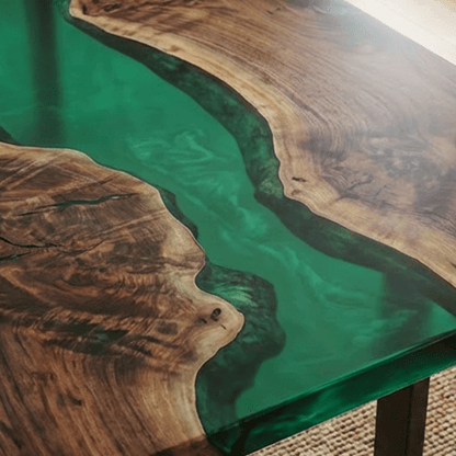 The Emerald Amazon – Custom Epoxy Table with Live Edge Burl Wood - CET802